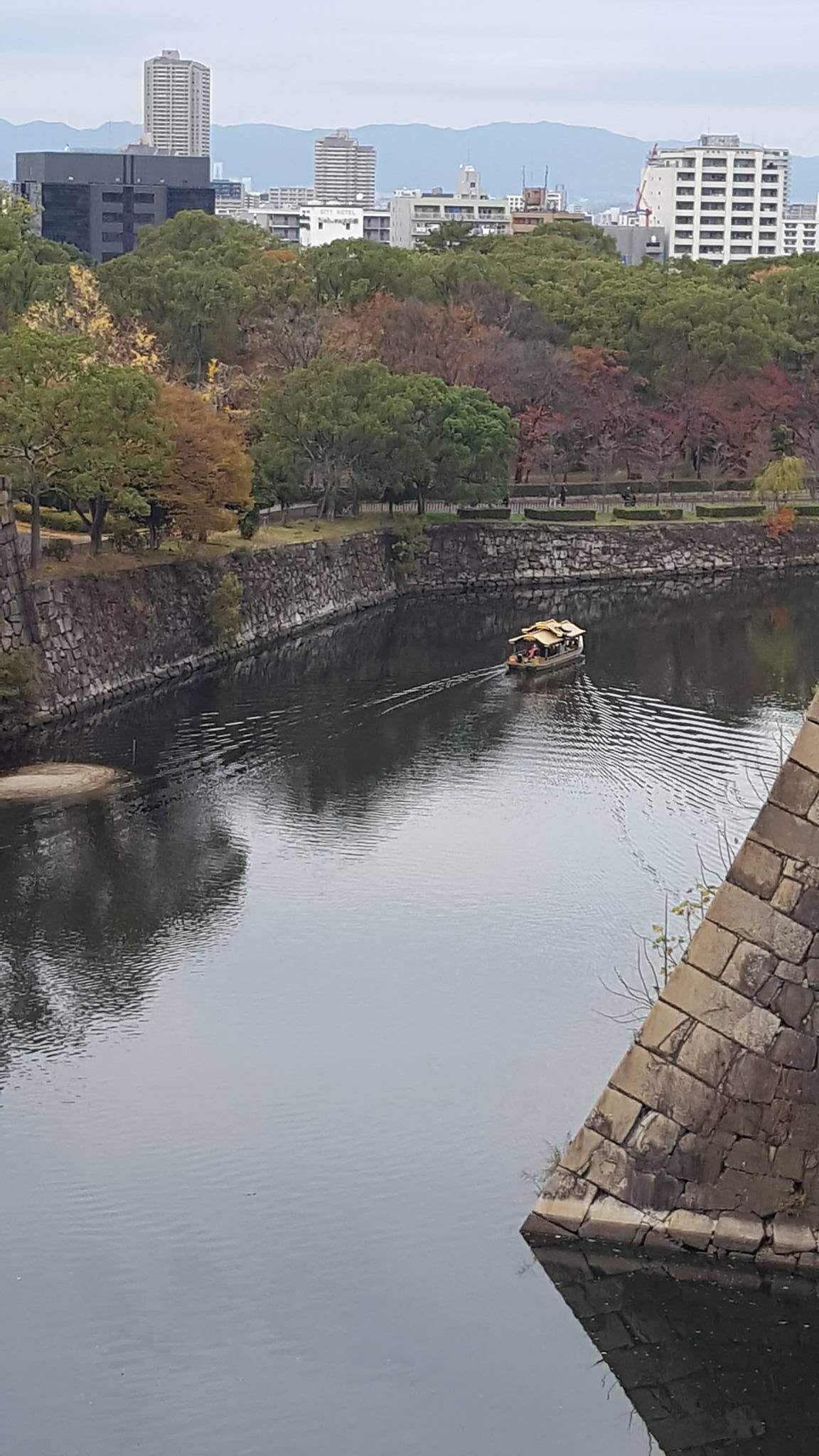 Jazz music echoing off the walls near Osaka castle