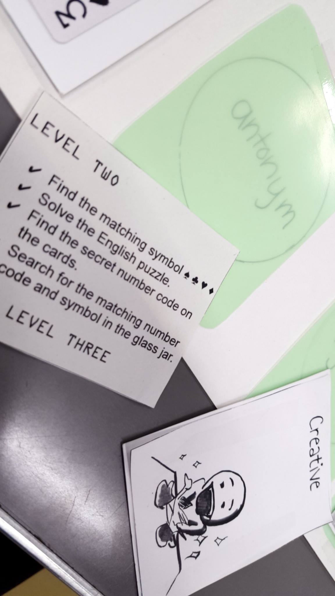 Matching synonyms and antonyms. This can be easy or hard depending on the vocabulary you use. I had a mix of normal and flowery vocabulary so that students would have to use their dictionaries to complete the puzzle.