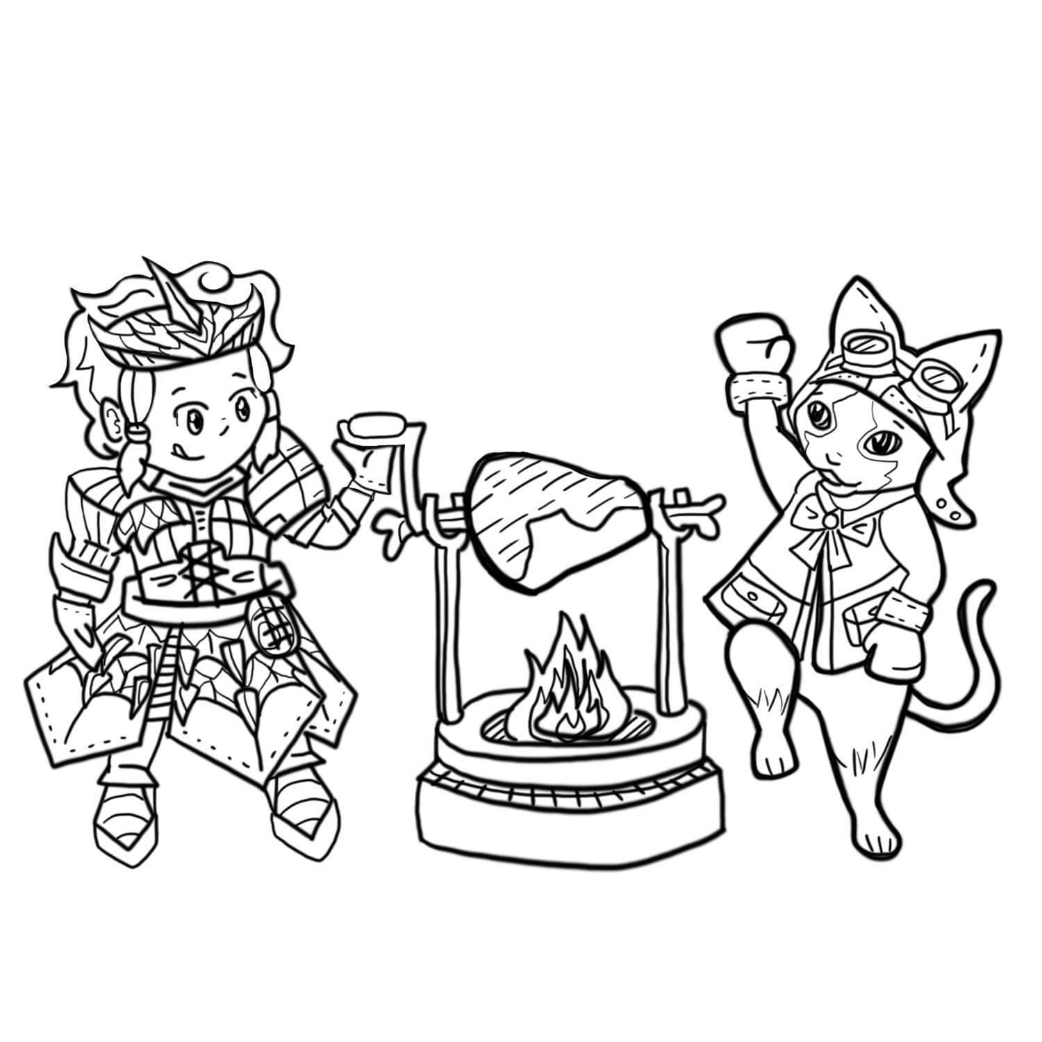 3. Roasted Baby hunter roasts a well done steak with the help of her trusty Palico. Mm, so tasty!
