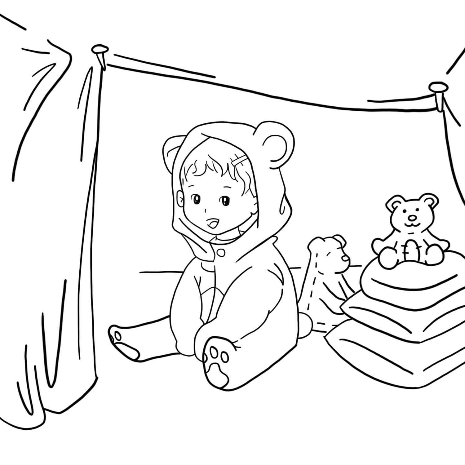 13. Guarded Baby bear holds down the (blanket) fort.